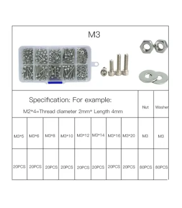 Kit Tornillo M3 - Tuercas M3 - 320 Piezas - Merkatronix