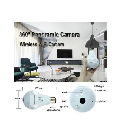 Bombillo Camara Espía 960p Visión 360 Grados Wifi - Merkatronix