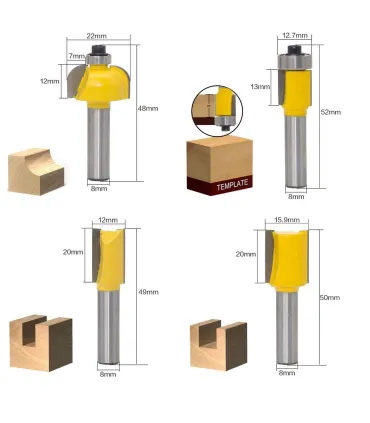 Kit Fresa Madera Tallado Mdf 12 Piezas Vástago 8mm - Merkatronix