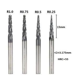 Fresa Cónica Para Acabado Punta De Bola R1.0 Vástago 1/8