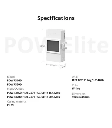Sonoff Pow Elite 16A Medidor Consumo Energía - - Merkatronix