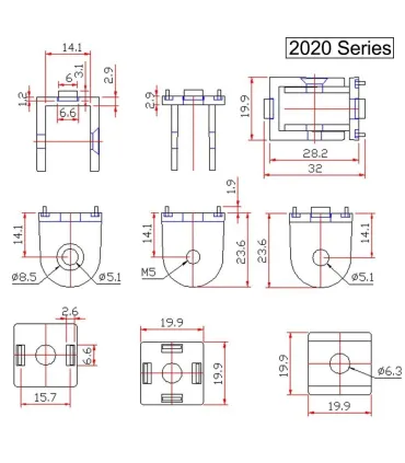 Unión Flexible Bisagra Perfil De Aluminio 2020