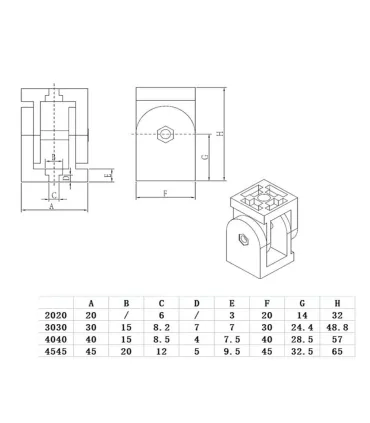 Unión Flexible Bisagra Perfil De Aluminio 3838 4040