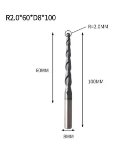 Fresa Cónica Punta De Bola Extra Larga D2mm L100mm