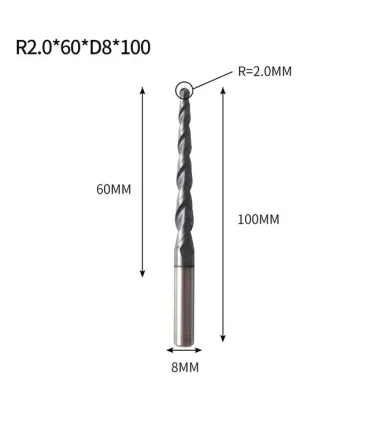 Fresa Cónica Punta De Bola Extra Larga D2mm L100mm