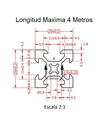 Perfil De Aluminio Estructural 2020 V-slot - Cnc - - Merkatronix