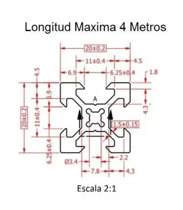 Perfil De Aluminio Estructural 2020 x 100mm V-slot