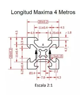 Perfil De Aluminio Estructural 2020  X 250mm V-slot