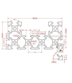 Perfil De Aluminio Estructural 4080 C-beam V-slot x 1.5 Metros