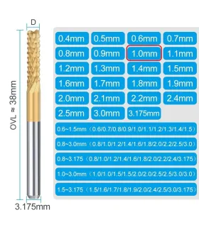Fresa Carburo Titanio Para Corte Vástago 1/8 D 1mm