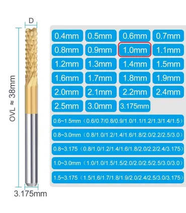 Fresa Carburo Titanio Para Corte Vástago 1/8 D 1mm