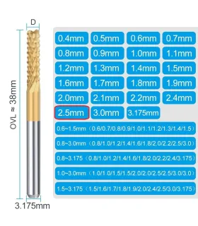 Fresa Carburo Titanio Para Corte Vástago 1/8 D 2.5mm