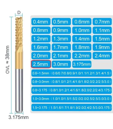 Fresa Carburo Titanio Para Corte Vástago 1/8 D 2.5mm