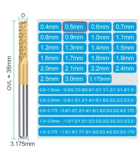Fresa Carburo Titanio Para Corte Vástago 1/8 D 0.5mm