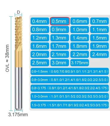 Fresa Carburo Titanio Para Corte Vástago 1/8 D 0.5mm