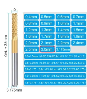 Fresa Carburo Titanio Para Corte Vástago 1/8 D 3.0mm