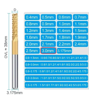 Fresa Carburo Titanio Para Corte Vástago 1/8 D 3.0mm