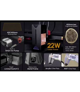 Maquina CNC Laser Alpha 22W - Laser Engraver + Bomba Aire