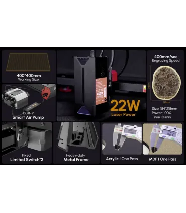 Maquina CNC Laser Alpha 22W - Laser Engraver + Bomba Aire
