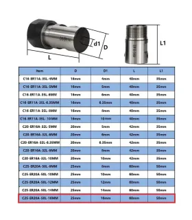 Collet Er20A - Mandril Er20 - Husillo Eje 16mm