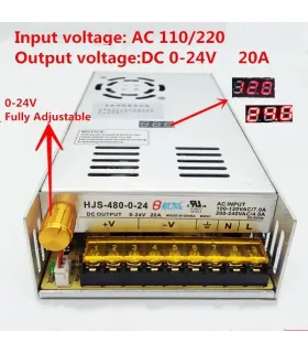 Fuente De Poder Ajustable 0-24Vdc 480w Con Pantalla