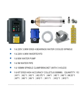 Kit Spindle 3kw + Inversor VFD RS485 + 13 ER20 + Bomba