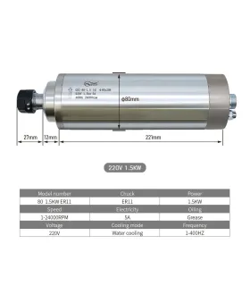 Kit Spindle 1.5KW CNC 220VAC Refrigerado Por Agua