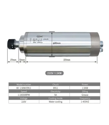 Kit Spindle 1.5KW CNC 220VAC Refrigerado Por Agua