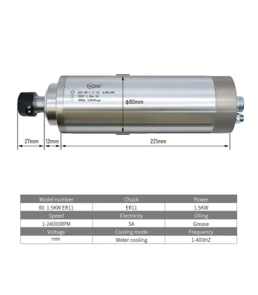 Kit Spindle 1.5KW CNC 110VAC Refrigerado Por Agua