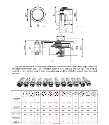 Conector Aviación Socket Plug GX20 - 7 Pines
