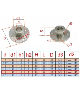 Acople Motor Con Brida D externo 22mm Interno 6mm