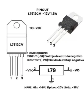Integrado Regulador de Voltaje Negativo L7912CV – TO-220