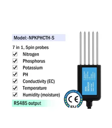 Sensor Suelo NPK 4-20ma 0-5V Modbus RS485 NPKPHCTH-S