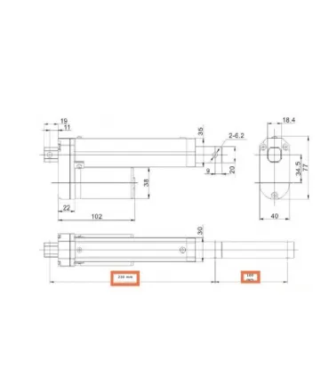 Actuador Lineal 12V 100mm 14mm/s 1000N (100KG)