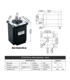 Motor Paso A Paso Nema 23 57HS76 2Nm 3A