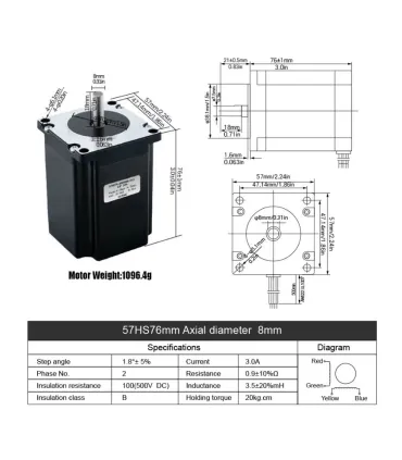 Motor Paso A Paso Nema 23 57HS76 2Nm 3A