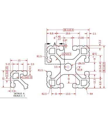 Perfil De Aluminio Estructural 3838 Cnc - 100mm