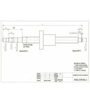 Tornillo De Bola Recirculante 16mm SFU1610 x 600mm Maquinado