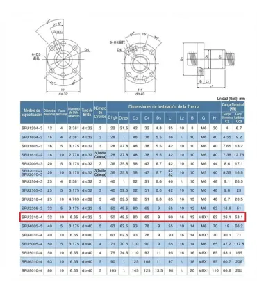Tornillo Bola Recirculante Sfu3210 X 500mm + Tuerca