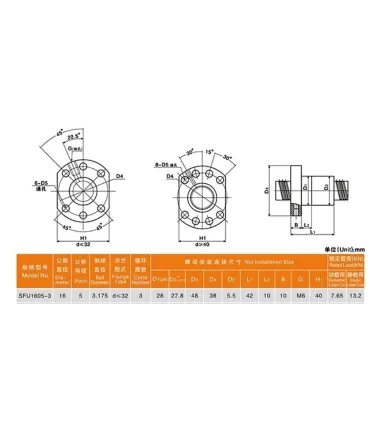 Tornillo Bola Recirculante SFU1605 x 1700mm Maquinado