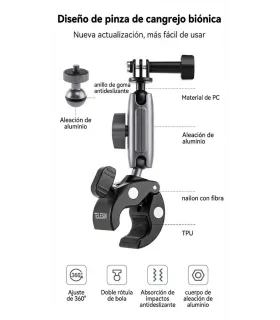 Brazo Pinza Soporte Aluminio Camara Accion Para Moto