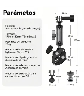 Brazo Pinza Soporte Aluminio Camara Accion Para Moto
