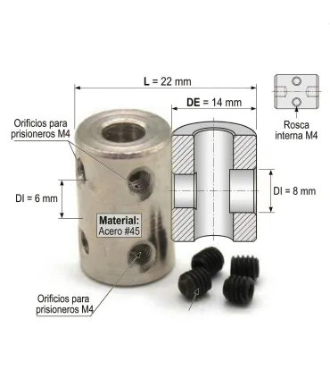 Acople Rigido Coupling En Acero 6mmx8mm