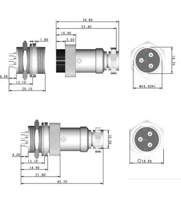 Conector Aviación Socket Plug Gx16 5 Pines - Merkatronix