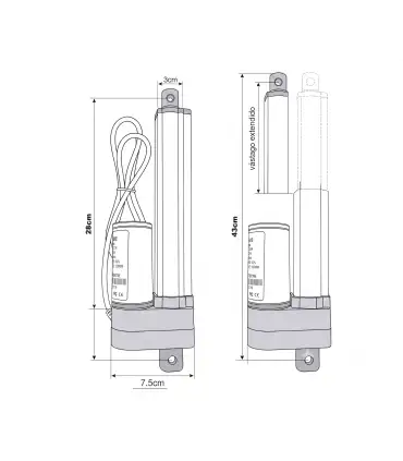 Actuador Lineal Industrial 12V - Recorrido 150mm 2000N