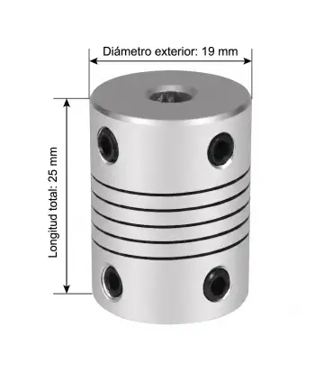 Acople Flexible Aluminio 5x10mm L25mm | CNC y 3D