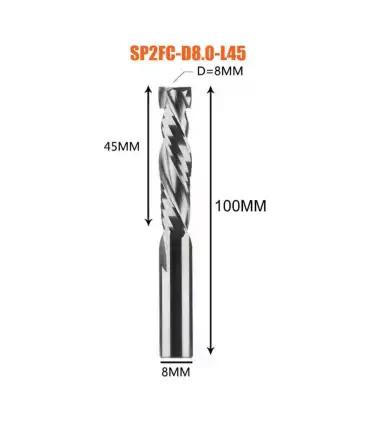 Fresa Compresión 8mm 2 Flautas L100mm para CNC | Merkatronix