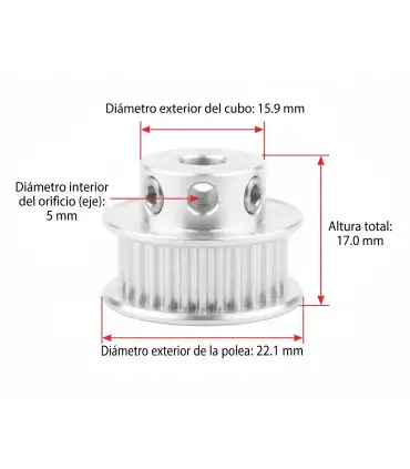 Polea Correa Gt2 36 Dientes Eje 8mm Ancho 6mm | Merkatronix