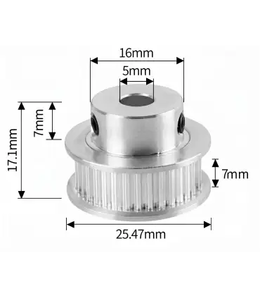 Polea Correa Gt2 36 Dientes Eje 5mm Ancho 6mm | Merkatronix