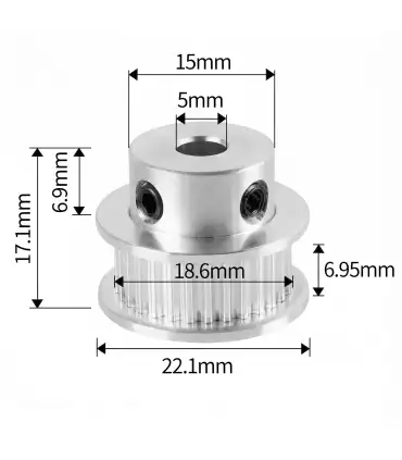 Polea Correa Gt2 30 Dientes Eje 5mm Ancho 6mm | Merkatronix
